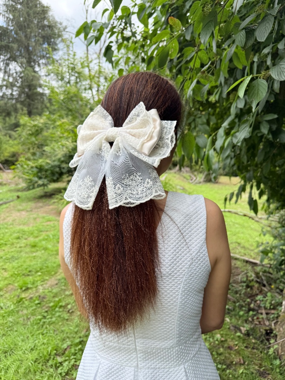 Dark ivory lace bow hair barrette women hair bow